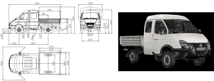 GAZ-231073 Bordplattform "Sable 4x4 Farmer" mit Markise, 6 Sitze
